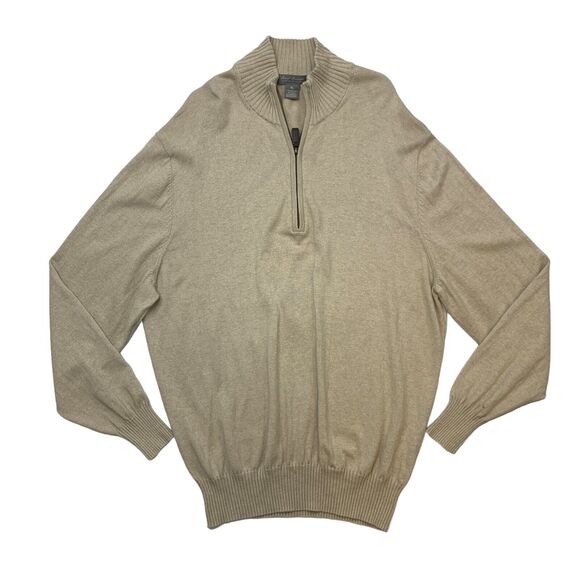 Daniel Cremieux Sweater Mens XL Extra Large Beige 1/4 Zip Mock Neck Cotton Silk - Picture 1 of 16